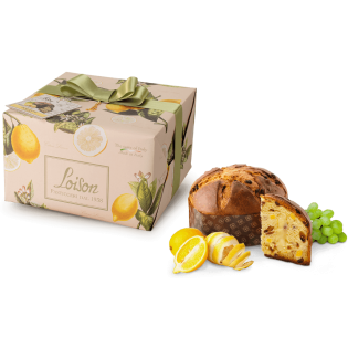 Itališkas Loison Panettone pyragas FRUTTA e FIORI LIMONI su razinomis, karamelizuotomis citrinomis ir citrinų kremu