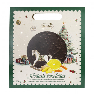 Juodasis šokoladas (55 %) su citrinomis, apelsinų žievelėmis ir imbieru